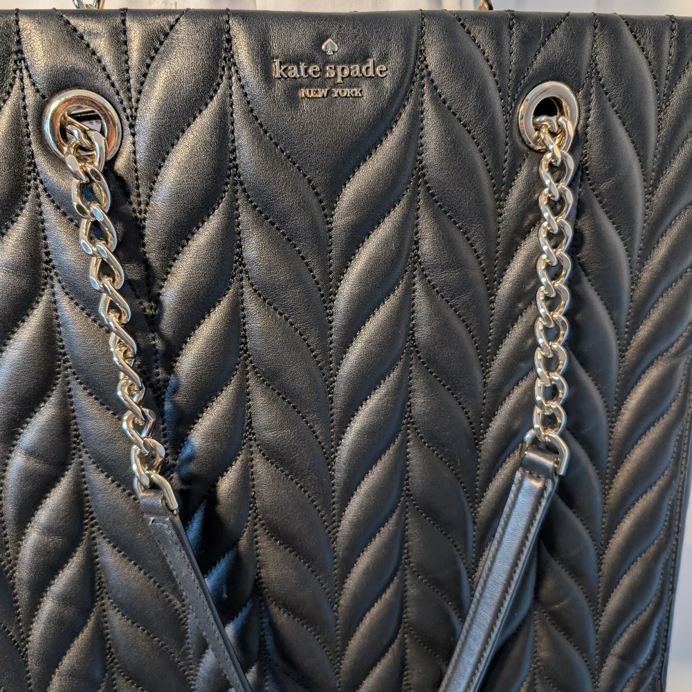 Kate Spade Chevron Black Quilted Soft Leather Tote/Laptop Bag